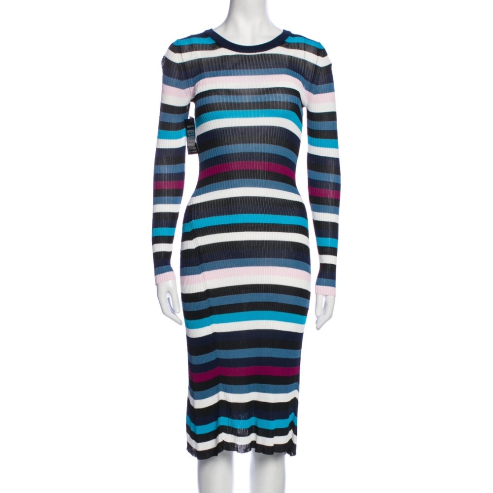 Altuzarra Striped Midi Length Blue/ White Women's Crew Neck Dress w/ Tag Size XS